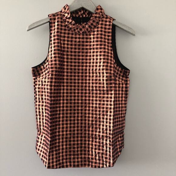 J. Crew Crinkle Gingham Ruffleneck Sleeveless Top NEW - Picture 2 of 9
